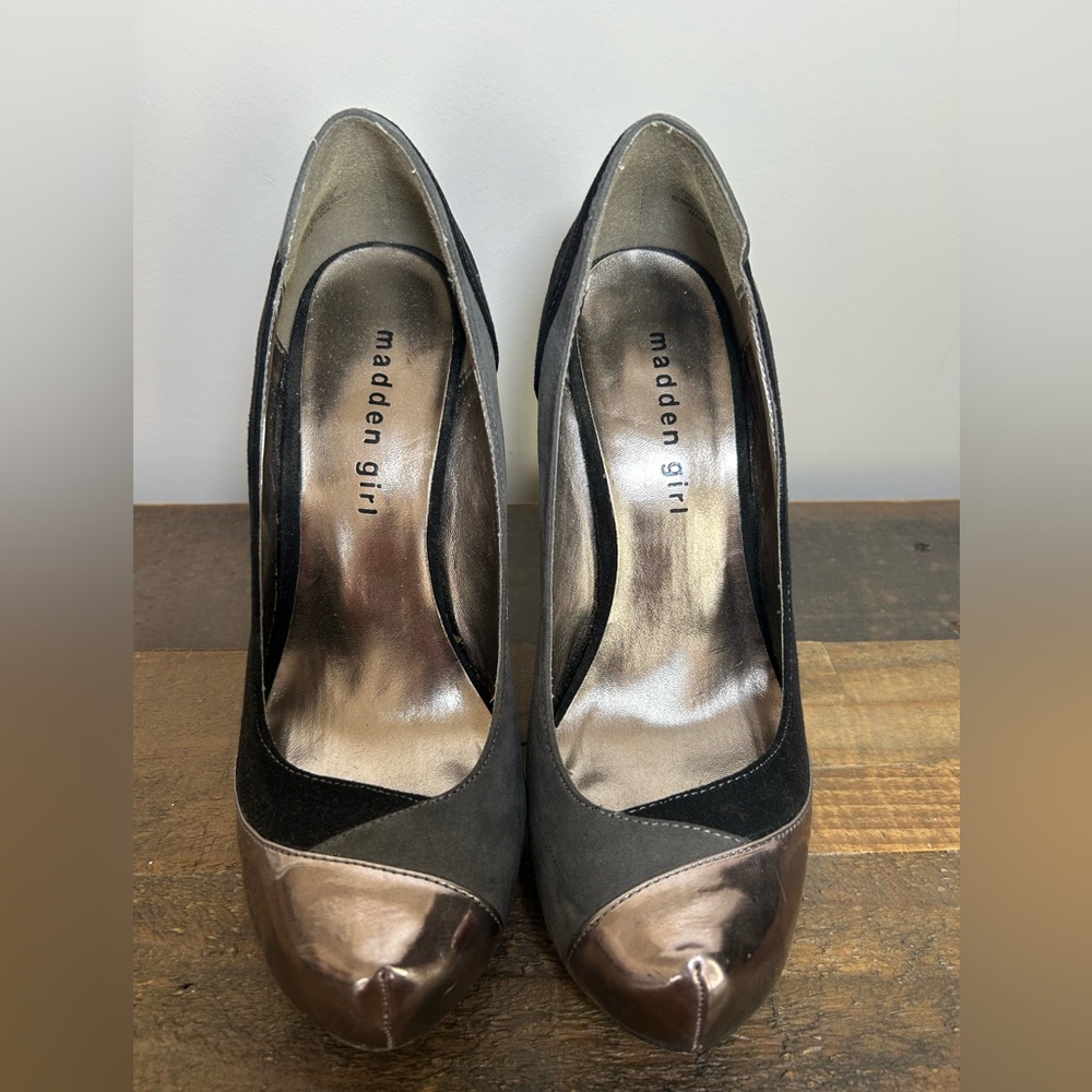 Madden Girl Black and Silver Heels
